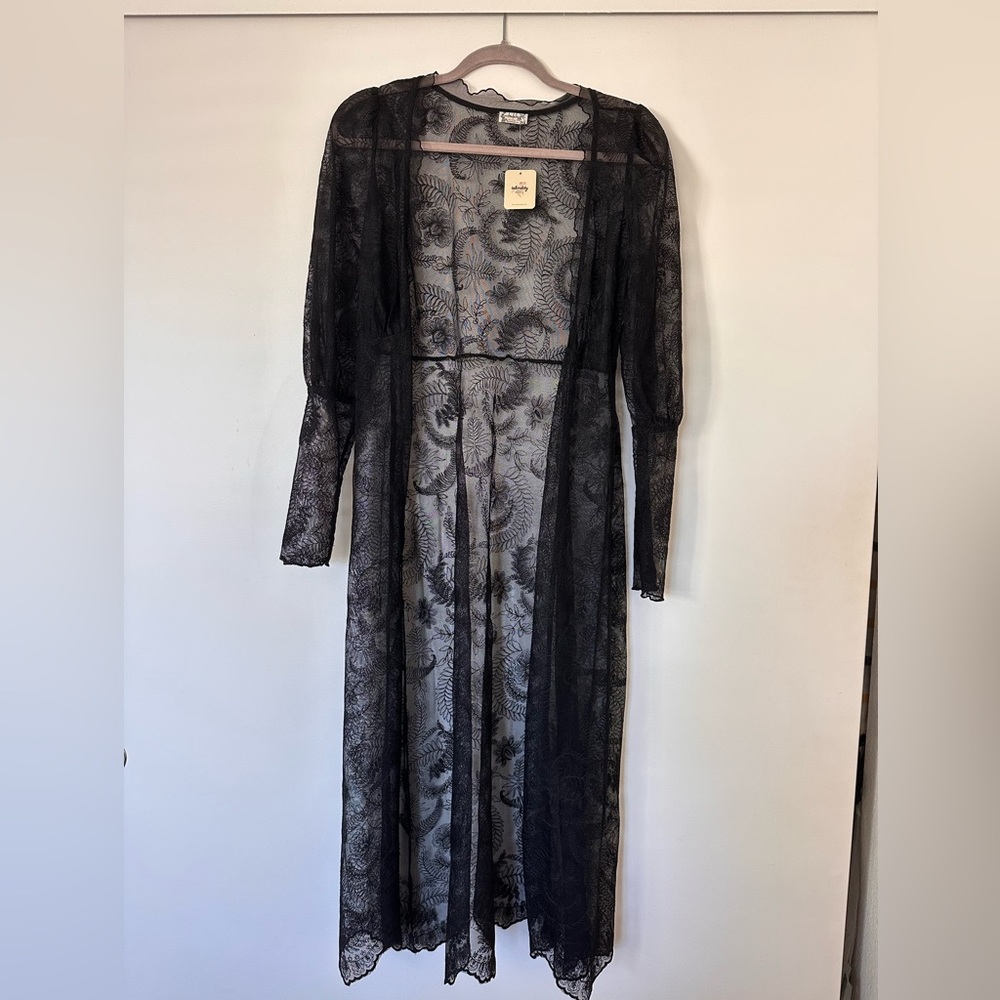 Black Sheer Lace Long Cardigan and Strapless Top